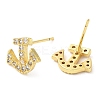 Rack Plating Brass Anchor Stud Earrings with Cubic Zirconia EJEW-D061-17G-2