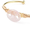 Natural Rose Quartz Coffee Bean Open Cuff Bangle BJEW-G660-01G-01-3