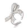 Bowknot Brass Micro Pave Clear Cubic Zirconia Open Cuff Rings for Women RJEW-C098-17P-1