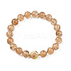 Round Glass Beaded Stretch Bracelet with Gold Plated Brass Ring for Women BJEW-N018-02F-1