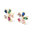 Flower Brass Cubic Zirconia Stud Earrings EJEW-P336-06G-01-4
