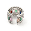 Brass Micro Pave Colourful Cubic Zirconia Open Cuff Rings RJEW-G309-44P-3