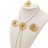 Flower Alloy Plastic Pearl Stud Earrings & Pendant Lariat Necklaces & Rings Sets for Women WG42618-01-5