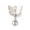 Brass Micro Pave Clear Cubic Zirconia Fold Over Clasps with Shell KK-S382-07P-1