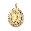 Religion Themed Rack Plating Brass Micro Pave Cubic Zirconia Pendants KK-L226-007G-07-1