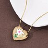 304 Stainless Steel Enamel Heart with Flower Pendant Necklaces for Women NJEW-D347-01G-02-3