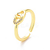 Clear Cubic Zirconia Interlocking Heart Open Cuff Ring RJEW-H127-08G-1