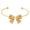 Bowknot 304 Stainless Steel Pave Shell Pearl Open Cuff Torque Bangles for Women BJEW-Z070-03G-2
