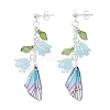 304 Stainless Steel Wing with Flower Dangle Stud Earrings EJEW-TA00696-5