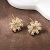 Flower Brass Micro Pave Clear Cubic Zirconia Stud Earrings EJEW-F400-01C-G-5