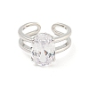 Oval Brass Micro Pave Clear Cubic Zirconia Open Cuff Rings RJEW-G309-37P-2