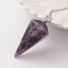Platinum Tone Brass Amethyst Cone Hexagonal Pointed Dowsing Pendulums MAK-M015-01B-2