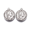 Tarnish Resistant 304 Stainless Steel Coin Pendants STAS-F207-09P-1