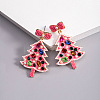 Christmas Trees with Bowknot Alloy Dangle Stud Earrings for Women EJEW-Z078-01B-1