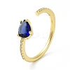 Blue Cubic Zirconia Teardrop Open Cuff Ring RJEW-H120-05G-1