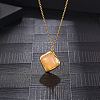 Natural Rose Quartz Rhombus Pendant Necklace with Brass Chains VW7781-1-1