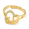 Heart with Letter Rack Plating Brass Micro Pave Cubic Zirconia Adjustable Rings for Women RJEW-I105-06G-U-2