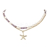 Natural Amethyst Heishi Beads and Rice Natural Pearl Beaded Double Layer 304 Stainless Steel Starfish Pendant Necklaces NJEW-JN05847-02-2