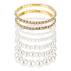 7Pcs 7 Styles Plastic Imitation Pearl Round Beaded Stretch Bracelets Set BJEW-AN0001-36-1