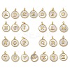 Brass Pave Natural Shell Flat Round with Letter A~Z Charms KK-Z115-13G-1