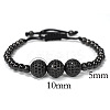 Adjustable Brass with Black Cubic Zirconia Beaded Braided Bracelets MK6347-3-1