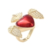 Rack Plating Heart with Wing Brass Micro Pave Cubic Zirconia Open Cuff Rings for Women RJEW-B064-02G-01-1
