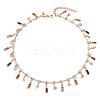 Brass Colorful Rhinestone Rainbow Rectangle Tassel Choker Necklaces for Women WG894E5-01-5