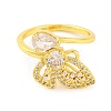 Butterfly Cubic Zirconia & Glass Open Cuff Ring RJEW-U003-01G-2