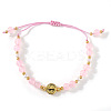 Metal Medals & Natural Rose Quartz Beaded Adjustable Bracelets YO1072-5