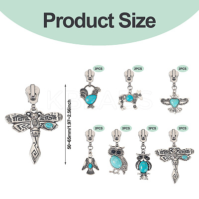 14Pcs 7 Styles Alloy & Synthetic Turquoise Zipper Sliders HJEW-TAC0101-1