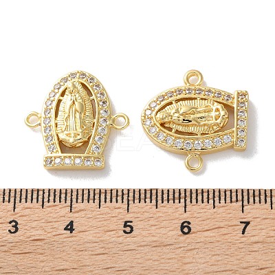 Rack Plating Brass Clear Cubic Zirconia Virgin Mary Connector Charms KK-C084-36A-G-1
