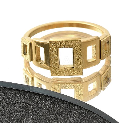 Textured Hollow Rectangle 304 Stainless Steel Finger Ring for Women RJEW-L126-11B-G-1