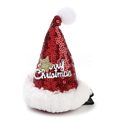 Sequins Christmas Hat Polyester Alligator Hair Clips for Women Girl AJEW-M012-03A-1