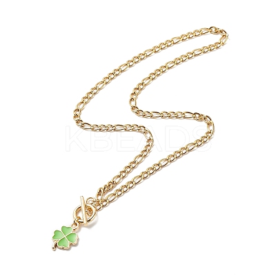 Alloy Enamel Clover Pendant Necklace with Brass Chains for Women NJEW-JN04087-1