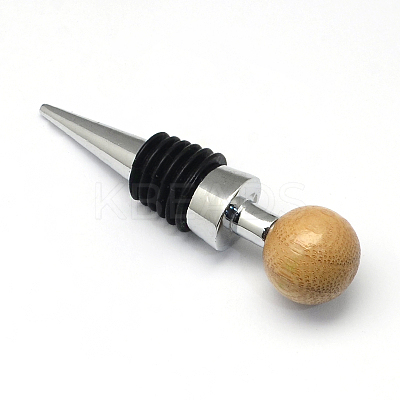 Round Zinc Alloy Wine Bottle Stoppers with Wooden Beads AJEW-R047-04-1