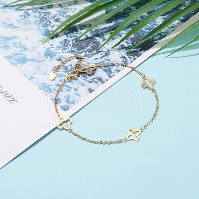 304 Stainless Steel Clover Link Anklets AJEW-AN00410-1