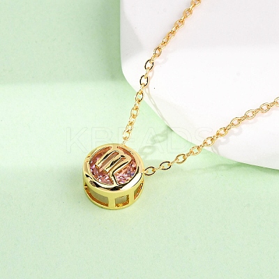 Brass Pave Cubic Zirconia Birth Stone Constellation Pendant Cable Chain Necklaces LS-NJEW-D334-01G-08-1