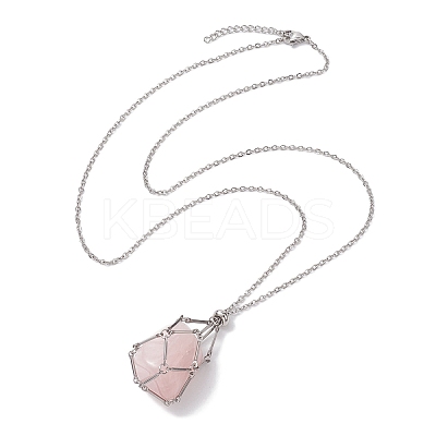 3 Pcs 201 Stainless Steel Crystal Stone Cage Pendant Necklaces NJEW-JN04749-1