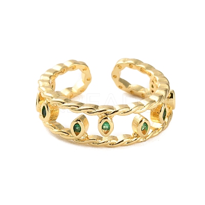 Rack Plating Brass Micro Pave Cubic Zirconia Open Cuff Rings for Women RJEW-U026-01G-01-1