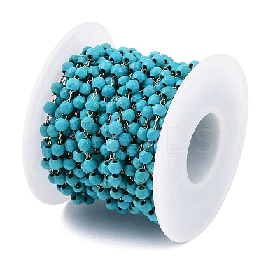 Ion Plating(IP) 304 Stainless Steel & Faceted Glass Handmade Beads Chain CHS-H028-01G-1