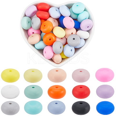 150Pcs 15 Colors Rondelle Silicone Focal Beads SIL-SC0002-26-1