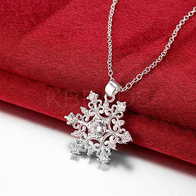 Fashion Popular Brass Cable Chain Snowflake Cubic Zirconia Pendant Necklace NJEW-BB00231-1