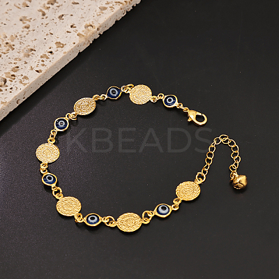Vintage Beach Brass Coin Blue Evil Eye Link Chain Anklets for Women MD8802-1