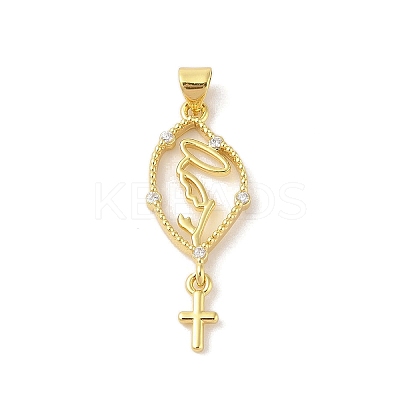 Rack Plating Brass Clear Cubic Zirconia Pendants KK-S380-18G-1