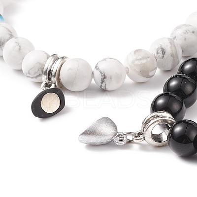 2Pcs 2 Style Magnetic Alloy Heart Charm Bracelets Set BJEW-TA00165-1