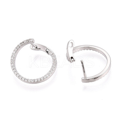 Brass Micro Pave Clear Cubic Zirconia Ring Hoop Earrings EJEW-T048-38P-1