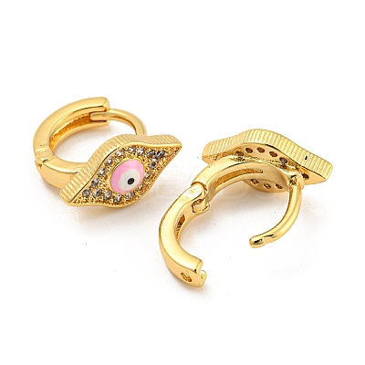 Rhombus with Evil Eye Real 18K Gold Plated Brass Hoop Earrings EJEW-L269-070G-1