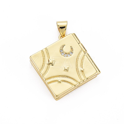 Brass Micro Pave Clear Cubic Zirconia Diffuser Locket Pendants for Teachers' Day X-ZIRC-T004-96G-NF-1
