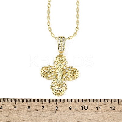 Brass Micro Pave Clear Cubic Zirconia Cross Pendant Necklaces for Women NJEW-K298-02A-G-1