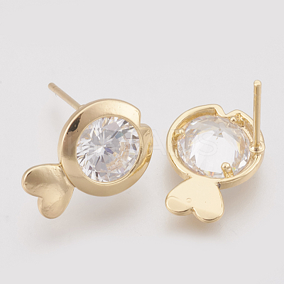 Brass Cubic Zirconia Stud Earrings KK-T029-114G-1